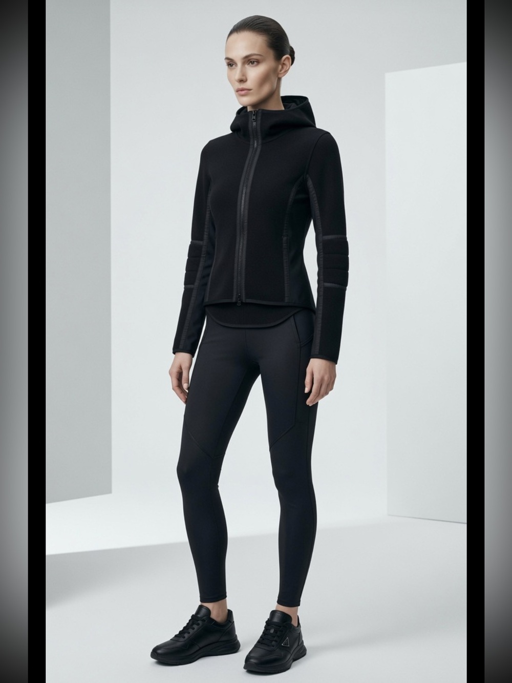 Prada Linea Rossa Women's Black Virgin Wool Full Zip Hooded Jacket Italy Sz 38